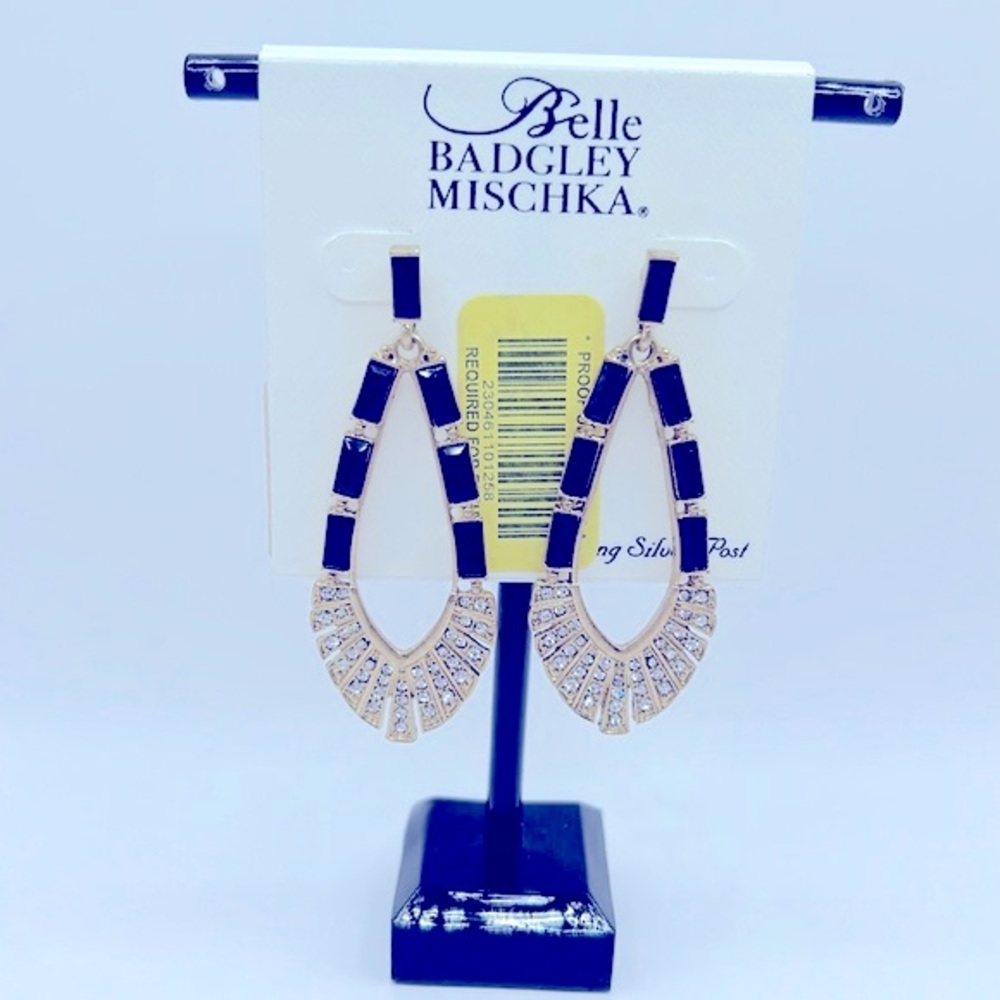 Belle Badgley Mischka Post Back Rhinestone Drop Statement Earrings NWT